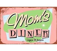 Geroclonup Plaque en métal rustique avec inscription « Mom's Diner Open 24 Hours » - 20,3 x 30,5 cm