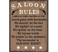 Geroclonup Plaque en métal rustique style shabby chic avec inscription « Saloon Rules Western Primitive Country » - 20 x 30 cm