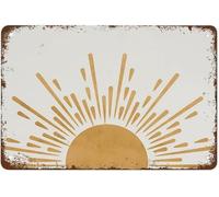 Geroclonup Plaque en métal vintage du milieu du siècle - Décoration murale moderne du milieu du siècle - Décoration murale bohème horizontale - Jaune coucher de soleil - Affiche minimaliste - Convient