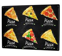 Geroclonup Plaque murale rétro en métal - Variations de pizza - Plaque murale vintage amusante pour café, bar, restaurant, supermarché, boutique, idée cadeau 40,6 x 30,5 cm