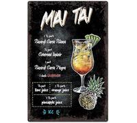 Geroclonup Plaque vintage en fer blanc | Recette de cocktail Mai Tai | Décoration murale en fer blanc rétro nostalgique | Décoration murale de cuisine | Bar à bière | Restaurant 20 x 30 cm