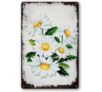 Geroclonup Plaque vintage en métal avec marguerite blanche - Décoration murale rétro - Décoration murale de cuisine - Marguerite mignonne - Décoration murale de jardin - Cadeau d'intérieur - 20 x 30
