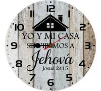 Geroclonup Yo y mi Casa Serviremos A Jehova Horloge murale en bois avec panneau chrétien espagnol 25 cm Fonctionnement à piles Silencieux Sans tic-tac Vintage Horloge ronde pour salon, chambre à