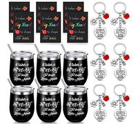 Gerrii Lot de 18 gobelets à vin en vrac de 355 ml avec couvercle et brosses à paille, mini journal, blocs-notes, porte-clés, panier cadeau de remerciement pour éducateur (noir)