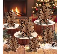 Gerrii Lot de 6 décorations de Noël rustiques en bois 3D en forme de flocon de neige rouillé, plateau à étages, décoration de table au pays des merveilles, centre de table pour fête de Noël, étagère