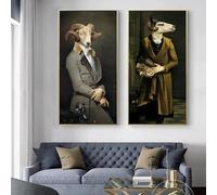 GERRIT Art rétro Gentleman chèvre en costume affiche et impressions Vintage drôle animal toile peinture sur mur Art pour la décoration intérieure 50x70 cm x 2 sans cadre