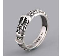 GeRRiT Bague Chinoise Bijoux S925 Bague en Argent Sterling Vintage Bague en Argent Thaï Hommes Femmes Mode Boucle de Ceinture Argent Motif Réglable Split Ring Ouverture Réglable, Ouvert