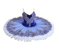 GeRRiT Bleu brodé crêpe Plateau Tutu, Tutu de Ballet Professionnel pour Enfants Adulte Fille Danse Ballerine Robe de soirée Justaucorps Costumes,Bleu,130
