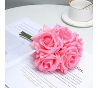 GeRRiT Bouquet de roses hydratantes à 5 têtes bouclées au toucher réaliste, bouquet de mariage, fleurs artificielles, décoration de fête, événement, rose foncé