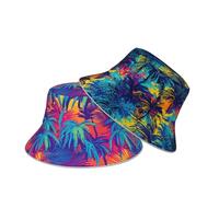 GeRRiT Chapeau bob de plage d'été réversible chapeau de pêcheur double face à porter pour femmes, hommes, garçons et filles, Tropical Hawaï Palmier Coloful, taille unique