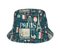 GeRRiT Chapeau de Paris pour femmes et hommes, chapeau bob tendance, casquette de pêcheur, chapeau de voyage, chapeau de plage pliable pour adultes et adolescents, Thème Vintage Français et Paris 10,