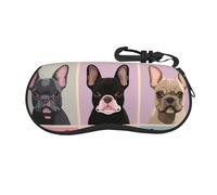 GeRRiT Étui à lunettes de bouledogue français, étui à lunettes de soleil souple à fermeture éclair, étui à lunettes de voyage portable avec crochets