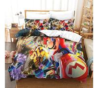 Gerrit Housse De Couette 200x200 cm 3D Sonic Vs Mario Imprimé Parure De Lit 200x200 cm avec Éclair Doux Microfibre Housse Couette 2 Pièces avec Taie d'oreiller pour Adultes Et Enfants