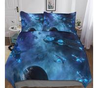 Gerrit Housse De Couette 200x200cm Adultes Ado 3D Star Wars Imprimé Parure De Lit 3 Pièces Doux Microfibre avec Fermeture Éclair Et Taies d'oreiller