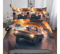 Gerrit Housse De Couette 220x240cm 3D Fast & Furious Imprimé Parure De Lit Doux Microfibre Housse Couette 3 Pièces avec Éclair Et Taie d'oreiller