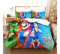 Gerrit Parure De Lit 135x200 cm 3D Sonic Vs Mario Imprimé Housse De Couette 135x200 cm avec Éclair Et Taies Doux Et Durable Hypoallergénique Housse Couette pour Adultes Et Enfants