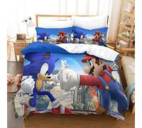 Gerrit Parure De Lit 220x240 cm 3D Sonic Vs Mario Imprimé Housse De Couette 220x240 cm avec Éclair Et Taies Doux Et Durable Hypoallergénique Housse Couette pour Adultes Et Enfants
