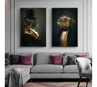 GERRIT Peintures sur toile rétro de chèvre gentleman sur le mur, affiches et impressions d'animaux en costume, images pour décoration de salon 50x70 cm x 2 sans cadre