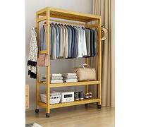 GeRRiT Portant à vêtements en bambou robuste avec roulettes, support à linge portable multifonctionnel organisateur le plus proche pour chambre à coucher, entrée, vêtements suspendus