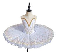 GeRRiT Professionnel Ballet Tutu Filles Plateau Crêpe Tutu Ballerine Parti Robe Adulte Femmes Enfant Enfants Ballet Danse Costume,Blanc,160