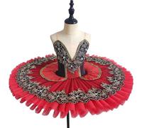GeRRiT Professionnel Ballet Tutu pour Enfants Rouge Crêpe Plateau Tutu Ballerine Partie Robe Adulte Filles Ballet Danse Justaucorps Costumes,Rouge,130
