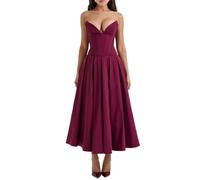 GeRRiT Robe for Femmes, Sexy sans Bretelles, Dos Nu, Robe Noire nouée à la Taille en arête de Poisson, Robe Longue, Robe Formelle (Color : Claret, Size : S)