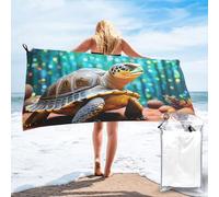 Gerrit Serviette de plage impression 3D chat serviette de bain grande microfibre poncho de surf tortues de mer piscines, plages, sports (1,90 x 180 cm)