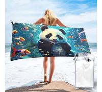 Gerrit Serviette de plage pandas 3D - Motif animaux mignons - En microfibre - Pour enfants et adolescents - Séchage rapide - 11,80 x 160 cm