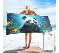 Gerrit Serviette de plage pandas 3D - Motif animaux mignons - En microfibre - Pour enfants et adolescents - Séchage rapide - 9,90 x 180 cm