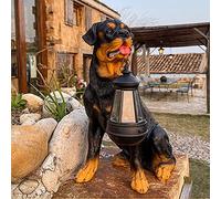 GerRit Statues de Chien d'extérieur avec Lanterne Solaire, Ornement de Chien de Jardin, décoration de Statue en résine, pour pelouse, Cour, Patio, Rottweiler a (Rottweiler a)