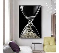 GERRIT Time is Money Affiche murale de motivation et impression sur toile - Peinture murale avec dollar en sablier - Décoration de bureau - 80 x 120 cm - Sans cadre