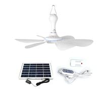 Gerrit Ventilateur Solaire avec Câble Télécommande Petit Plafonnier Pales Détachables ABS Facile Assemblage Panneau Solaire Extérieur Blanc 6V6W/6V10W