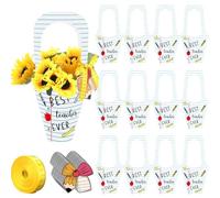 Gersoniel Lot de 24 sacs de fleurs en forme de carnet de notes avec cartes, règle, ruban pour enseignant, anniversaire, retraite, fête