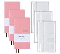Gersoniel Lot de 3 planificateurs hebdomadaires non datés Rose | Organiseur avec housse en tissu transparent - 18,8 x 9,4 cm - Planificateur quotidien sans date pour étudiants, bureau