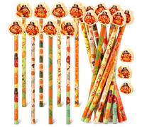 Gersoniel Lot de 36 crayons de Thanksgiving, 18 crayons d'automne, 18 gommes géantes en forme de dinde, cadeaux de fête d'automne, feuilles d'érable, citrouilles d'automne pour récolte, école, fête