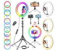 GerTong 11.5'' Ring Light avec Trépied Grand, Anneau Lumineux Professionnel avec 40 RVB Mode 13 Niveaux pour Youtube/Maquillage, LED Lampe Anneau Lumière Flashs pour Appareils Photo