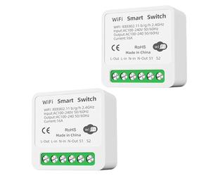 GERUI Lot de 2 interrupteurs d'éclairage intelligents - Wi-Fi - Bluetooth - Télécommande DIY - Convient derrière l'interrupteur mural - Compatible avec Google Home, Alexa Echo, Smart Life/Tuya