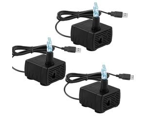 GERUI Lot de 3 mini pompes à eau submersibles USB 180 L/H, réglables et ultra silencieuses pour réservoir de poissons, étang, fontaine pour animaux de compagnie, hydroponique