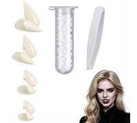 Geruicee 4 Paires Fausses Dents de Vampire, Kit de Dents de Vampire, Déguisement Vampire Enfant et Adulte,Accessoire Cosplay Halloween,Zombie,Sorcière et Démon