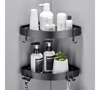 GERUIKE Étagère de Douche d'Angle sans Perçage, 2 Pièces Noir Mat | Support Adhésif Haute Résistance pour Gel & Shampoing, en Aluminium, Capacité 15 kg