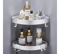 GERUIKE Étagère de Douche d'angle sans Perçage Adhésif Etagere de Rangement Douche Angle Organisateur Salle de Bain Argent en Aluminium Mural 2 Pièces Porte Gel Shampoing Douche