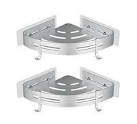 GERUIKE Étagère de Douche d'angle sans Perçage Adhésif Etagere de Rangement Douche Angle Organisateur Salle de Bain Argent en Aluminium Mural 2 Pièces Porte Gel Shampoing Douche