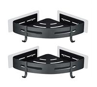 GERUIKE Etagere Douche d'Angle sans Percage, 2 Pièces Noir Mat | Support Adhésif Haute Résistance pour Gel & Shampoing, en Aluminium, Capacité 15 kg