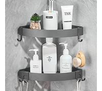 GERUIKE Etagere Douche sans Percage Adhésif Étagère de Rangement Douche Angle Organisateur Salle de Bain Gris Mat en Aluminium Mural 2 Pièces Porte Gel Shampoing Douche