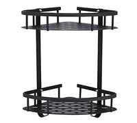 GERUIKE Etagere Douche sans Percage d'angle - Etagere Salle de Bain sans Percage Angle - Adhesif Étagère Rangement Salle de Bain, Murale, Aluminium, 2 Niveau Organisateur Salle de Bain Noir Mat