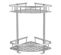 GERUIKE Etagere Douche sans Percage d'angle - Etagere Salle de Bain sans Percage Angle - Adhesif Étagère Rangement Salle de Bain, Murale, Aluminium, 2 Niveau Organisateur Salle de Bain Argent Mat