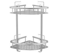 GERUIKE Etagere Douche sans Percage d'angle - Etagere Salle de Bain sans Percage Angle - Étagère Rangement Salle de Bain, Murale, Aluminium, Adhesif, 2 Niveau Organisateur Salle de Bain Argent Mat