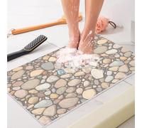 GerUner Loofah Tapis de douche antidérapant en PVC mat pour zone humide à l'intérieur Super confortable Doux Séchage rapide Bords incurvés Taille S 80 x 120 cm Bleu sarcelle luxuriant roche de rivière