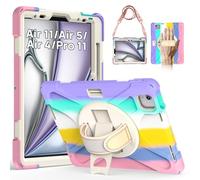 Gerutek Coque Antichoc pour iPad Air 11" M4/M3/M2/Air 5ème/Air 4ème, Rose | Modèles 2026/2025/2024 iPad Air 8/7/6ème iPad Pro 11 4è/3è/2è/1è Gén, Support Rotatif, Dragonne et Bandoulière, Porte-Stylet