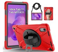 Gerutek Coque Antichoc pour Lenovo Idea Tab 11 Pouces 2025/Tab K11 Gen 2/Tab M11/Xiaoxin Pad 11"/Moto Pad 2026/Pad 60 Neo, Étui Armure Robuste avec Support Rotatif à 360°,Dragonne & Bandoulière, Rouge